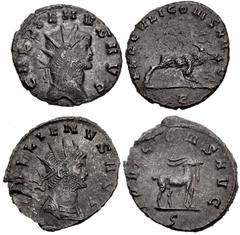 Valerianic Dynasty – Rome mint Lot of two (2) coins. 266a Gallienus. AD 253-268. Antoninianus (20mm, 3.58 g, 7h). Rome mint, 5th officina. 10th issue, AD 267-268. GALLIENUS AVG, radiate head right / H