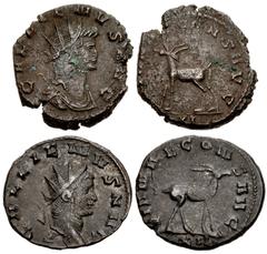 Valerianic Dynasty – Rome mint Lot of two (2) coins. 268a Gallienus. AD 253-268. Antoninianus (20mm, 4.26 g, 7h). Rome mint, 11th officina. 10th issue, AD 267-268. GALLIENVS AVG, radiate, draped, and 