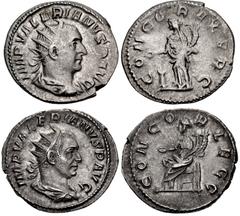 Valerianic Dynasty – Viminacium mint Lot of two (2) coins. 279a Valerian I. AD 253-260. Antoninianus (22mm, 3.59 g, 6h). Viminacium mint. Issue 2b. IMP VALERIANVS P AVG, radiate, draped, and cuirassed