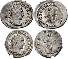 Valerianic Dynasty – Viminacium mint Lot of two (2) coins. 280a Gallienus. AD 253-268. Antoninianus (23.5mm, 4.15 g, 12h). Viminacium mint. Issue 2b. IMP GALLIENVS P AVG, radiate, draped, and cuirasse