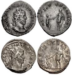 Valerianic Dynasty – Colonia Agrippinensis (Cologne) mint Lot of two (2) coins. 305a Gallienus. AD 253-268. Antoninianus (21.5mm, 4.12 g, 6h). Colonia Agrippinensis (Cologne) mint. Struck AD 257-260. 