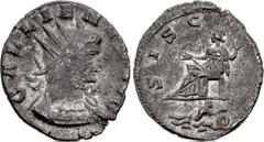 Valerianic Dynasty – Siscia mint Gallienus. AD 253-268. Antoninianus (19.5mm, 2.85 g, 7h). Siscia mint. Issue 2, AD 264-5. GALLIENVS AVG, radiate and cuirassed bust right / SISCI[A AVG], Siscia seated