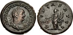 Valerianic Dynasty – Antioch mint Valerian I. AD 253-260. Æ As (24mm, 9.67 g, 1h). Antioch mint. Issue 1 AD 253-255. IMP C P LIC VALERIANVS AVG, laureate, draped and cuirassed bust right / AEQVTAS AVG