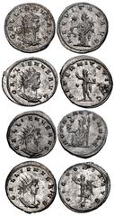 Valerianic Dynasty – Antioch mint Lot of four (4) coins. 503a Gallienus. AD 253-268. Antoninianus (20.5mm, 3.99 g, 12h). Antioch mint. Issues 7-10, AD 263. GALLIENVS AVG, radiate, draped, and cuirasse