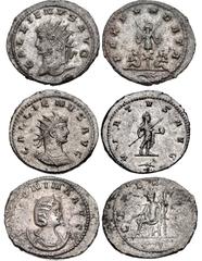 Valerianic Dynasty – Antioch mint Lot of three (3) coins. 511a Gallienus. AD 253-268. Antoninianus (23mm, 3.46 g, 12h). Antioch mint. Issues 11-12, AD 264-265. GALLIENVS AVG, radiate head left / PAX F