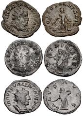Valerianic Dynasty – Ancient Forgeries Lot of three (3) coins. 531a Valerian I. AD 253-260. Antoninianus (22mm, 2.45 g, 11h). Contemporary forgery. IMP C P LIC VALERIANVS P F AVG, radiate, draped, and