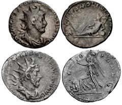 Postumus Lot of two (2) coins. 565a Postumus. Romano-Gallic Emperor, AD 260-269. Antoninianus (20mm, 3.08 g, 5h). Mint I. Group Ia (AD 260). IMP C M CASS LAT POSTIMVS P F AVG, radiate, draped, and cui