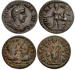 Provincial Coinage Lot of two (2) coins. 674a AEOLIS, Cyme. Gallienus. AD 253-268. Æ (21mm, 4.55 g, 12h). · A ·K · ΠO · ΛIK · ΓAΛΛIHNOC ·, laureate, draped, and cuirassed bust right / KVMAIΩN, naked m