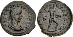 Provincial Coinage CILICIA, Hierapolis-Castabala. Valerian I. AD 253-260. Æ (29mm, 20.04 g, 1h). AVT K OVAΛЄPIANOC CЄ, radiate, draped and cuirassed bust right / IЄPOΠ K-A-CTABAΛЄΩ, naked youth runnin