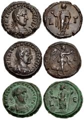 Provincial Coinage Lot of three (3) coins. 830a EGYPT, Alexandria. Valerian I. AD 253-260. Potin Tetradrachm (23mm, 11.08 g, 11h). Dated RY 3 (AD 255/6). A K Π ΛI VOAΛЄPIANOC ЄV ЄV C, laureate and cui