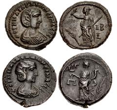 Provincial Coinage Lot of two (2) coins. 850a EGYPT, Alexandria. Salonina. Augusta, AD 254-268. Potin Tetradrachm (22mm, 8.98 g, 12h). Dated RY 12 of Gallienus (AD 264/265). KOPNHΛIA CAΛɯNεINA CεB, dr