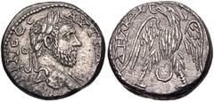 Selections from the Michel Prieur Collection PHOENICIA, Aradus. Macrinus. AD 217-218. AR Tetradrachm (23.5mm, 14.51 g, 12h). Laureate bust right, slight drapery / Eagle standing facing, head left, wit