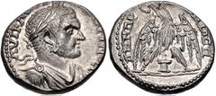 Selections from the Michel Prieur Collection PHOENICIA, Byblus. Macrinus. AD 217-218. AR Tetradrachm (24mm, 12.26 g, 6h). Laureate, draped, and cuirassed bust right / Eagle standing facing, head and t