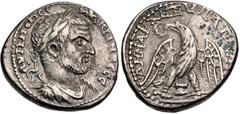 Selections from the Michel Prieur Collection PHOENICIA, Byblus. Macrinus. AD 217-218. AR Tetradrachm (26mm, 13.66 g, 12h). Laureate, draped, and cuirassed bust right / Eagle standing facing, head and 