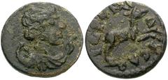 LYDIA, Hierocaesaraea. Circa 2nd-3rd centuries AD. Æ 15mm (2.21 g). Draped bust of Artemis right, quiver at shoulder, top part of bow before / IERO K-A-ICAP, stag leaping right. BMC -; SNG von Aulock 