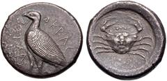 Greek SICILY, Akragas. Circa 465/0–445/0 BC. AR Tetradrachm (26.5mm, 16.51 g, 4h). Sea eagle standing left / Crab, with carapace in the form of a human face, within incuse circle. Westermark, Coinage,