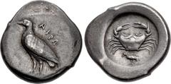 Greek SICILY, Akragas. Circa 488/5-480/78 BC. AR Didrachm (21mm, 8.81 g, 3h). Sea eagle standing left / Crab; below, bird standing left; all within incuse circle. Westermark, Coinage, Period I, Group 