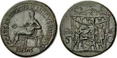 Roman Imperial Gaius (Caligula). AD 37-41. Æ Sestertius (34mm, 26.70 g, 6h). Rome mint. Struck AD 37-38. C · CAESAR · AVG · GERMANICVS · P · M · TR · POT, Pietas seated left, holding patera and restin