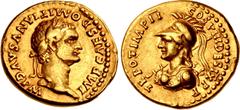Roman Imperial Domitian. AD 81-96. AV Aureus (19mm, 7.56 g, 6h). Rome mint. Struck AD 82. IMP CΛES DOMITIΛNVS ΛVG P M, laureate head right / TR POT IMP II COS VIII DES IX P P, cuirassed bust of Minerv