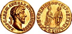 Roman Imperial Marcus Aurelius. AD 161-180. AV Aurelius (17.5mm, 6.78 g, 11h). Rome mint. Struck AD 161. IMP CΛES M ΛVREL ΛNTONINVS ΛVG, laureate head right / CONCORDIΛE ΛVGVSTOR TR P XV around, COS I