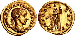 Roman Imperial Gordian III. AD 238-244. AV Aureus (20mm, 5.04 g, 12h). Rome mint, 2nd officina. 2nd emission, AD 239. IMP CAES M ANT GORDIANVS AVG, laureate, draped, and cuirassed bust right / P M TR 