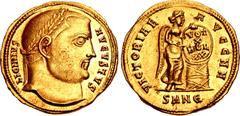 Roman Imperial Licinius I. AD 308-324. AV Aureus (20mm, 5.34 g, 12h). Nicomedia mint, 5th officina. Struck AD 315-316. LICINIVS AVGVSTVS, laureate head right / VICTORIAE AVGG NN, Victory standing righ