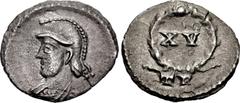 Roman Imperial Anonymous issues. temp. Theodosius I, AD 379-395. AR Half Siliqua (13.5mm, 0.83 g, 6h). Treveri (Trier) mint. Struck circa AD 394(?). Helmeted and draped bust of Roma left / Large XV wi