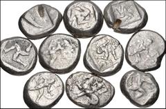 Large Lots GREEK. Asia Minor. Lot of ten (10) AR Staters. Includes: LYCIA, Phaselis. Circa 500-440 BC // PAMPHYLIA, Aspendos. Circa 465-430 BC. Warrior / Triskeles (8) // CILICIA, Kelenderis. Circa 43