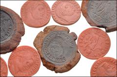 Large Lots ROMAN. Imperial. Group of four (4) terracotta counterfeiters' molds. All items: Part of a mold for casting coins, impressed with a coin one or both sides. All taken from official Alexandria