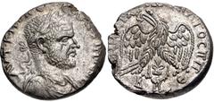 Selections from the Michel Prieur Collection CYRRHESTICA, Beroea. Macrinus. AD 217-218. AR Tetradrachm (25.5mm, 15.08 g, 1h). Laureate, draped, and cuirassed bust right / Eagle standing facing, head a