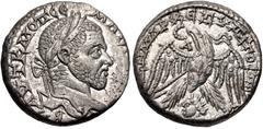 Selections from the Michel Prieur Collection SELEUCIS and PIERIA, Emesa. Macrinus. AD 217-218. AR Tetradrachm (24.5mm, 13.59 g, 12h). Laureate head right / Eagle standing facing, head and tail left, w