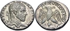 Selections from the Michel Prieur Collection SELEUCIS and PIERIA, Emesa. Macrinus. AD 217-218. AR Tetradrachm (25mm, 13.33 g, 12h). Laureate head right / Eagle standing facing, head and tail left, wit