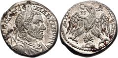 Selections from the Michel Prieur Collection SELEUCIS and PIERIA, Emesa. Macrinus. AD 217-218. AR Tetradrachm (25mm, 14.53 g, 6h). Laureate, draped, and cuirassed bust right / Eagle standing facing, h