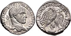 Selections from the Michel Prieur Collection SELEUCIS and PIERIA, Emesa. Macrinus. AD 217-218. AR Tetradrachm (25.5mm, 12.52 g, 12h). Laureate head right / Eagle standing facing, head and tail left, w