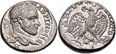 Selections from the Michel Prieur Collection SELEUCIS and PIERIA, Emesa. Macrinus. AD 217-218. AR Tetradrachm (25mm, 14.06 g, 12h). Laureate head right / Eagle standing facing, head and tail left, wit