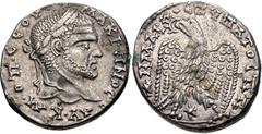 Selections from the Michel Prieur Collection SELEUCIS and PIERIA, Laodicea ad Mare. Macrinus. AD 217-218. AR Tetradrachm (25mm, 14.92 g, 12h). Laureate head right / Eagle standing facing, head and tai