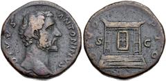 Roman Imperial Divus Antoninus Pius. Died AD 161. Æ Sestertius (31mm, 22.98 g, 11h). Rome mint. Struck under Marcus Aurelius and Lucius Verus, AD 162. Bare head right / Rectangular altar. RIC III 1272