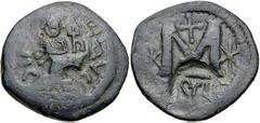 Byzantine Heraclius. 610-641. Æ Follis (31mm, 14.66 g, 6h). Sicilian mint. Struck circa 620. Anepigraphic, crowned figures of Heraclius and [Heraclius Constantine] standing facing; [cross in field bet
