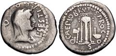 Roman Republican The Republicans. Brutus. Spring-early summer 42 BC. AR Denarius (18mm, 3.56 g, 12h). Military mint traveling with Brutus in southwestern Asia Minor; L Sestius, proquaestor. Veiled and
