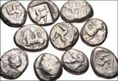 Large Lots GREEK. Asia Minor. Lot of ten (10) AR Staters. Includes: PAMPHYLIA, Aspendos. (6) // PAMPHYLIA, Side // LYCIA, Phaselis // CILICIA, Kelendris (2). Mostly different. Some struck with worn di