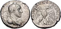 Selections from the Michel Prieur Collection PHOENICIA, Aradus. Macrinus. AD 217-218. AR Tetradrachm (26mm, 11.59 g, 12h). Laureate and draped bust right / Eagle standing facing, head and tail right, 
