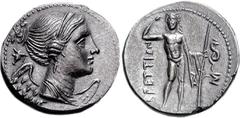 BRUTTIUM, The Brettii. Circa 216-214 BC. AR Drachm (4.33 g, 9h). Attic Standard. Second Punic War issue. Diademed and draped bust of Nike right; behind, facing bucranium with fillets hanging from horn