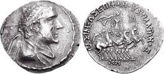 BAKTRIA, Greco-Baktrian Kingdom. Plato. Circa 145-140 BC. AR Tetradrachm (16.70 g, 12h). Diademed and draped bust right / Helios standing facing in quadriga; monogram to upper right, MN in exergue. Bo