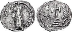Constans II. 641-668. AR Half Miliaresion or Siliqua (2.42 g, 6h). Constantinople mint. Struck 652-654. Full-length figure of Constans, wearing crown and chlamys, standing facing, holding globus cruci