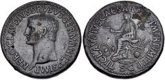 Roman Imperial Nero Claudius Drusus. Died 9 BC. Æ Sestertius (36.5mm, 29.94 g, 6h). Rome mint. Struck under Claudius, AD 42-43. NERO • CLAVDIVS • DRVSVS • GERMANICVS • IMP •, bare head left / TI • CLA