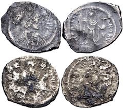 Large Lots BYZANTINE. Lot of two (2) AR siliquae. Includes: Justin II. 565-578. AR Siliqua (18.5mm, 2.04 g, 6h). Constantinople mint. Helmeted, diademed, draped and cuirassed bust right / Justin stand