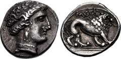 Greek GAUL, Massalia. Circa 275-225 BC. AR Drachm (15mm, 3.74 g, 10h). Heavy standard. Wreathed head of Artemis right / Lion standing right; MΣΣA (sic) above. Cf. F&P DRM-11; cf. Depeyrot, Marseille 1