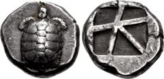 Greek ISLANDS off ATTICA, Aegina. Circa 456/45-431 BC. AR Stater (2020.5mm, 12.31 g, 9h). Land tortoise, head in profile left, with segmented shell / Large square incuse with heavy skew pattern. Meado