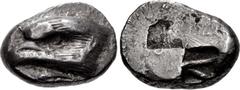Greek PAPHLAGONIA, Sinope. Circa 425-410 BC. AR Drachm (18mm, 6.10 g). Aeginetic standard. Head of sea-eagle left; below, dolphin left / Quadripartite incuse square with two opposing quarters filled, 