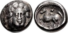 Celtic EASTERN EUROPE, Imitations of Larissa. Mid-late 3rd century BC. AR Tetradrachm (19.5mm, 14.02 g, 7h). Apollokopf-Dickscrhötling type. Mint in the central Carpathian region. Facing head of Apoll